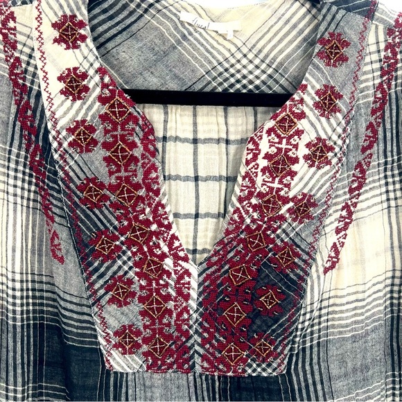 Anthropologie Floreat Plaid Floral Embroidered Flannel Tunic Blouse Shirt XS - Picture 6 of 13